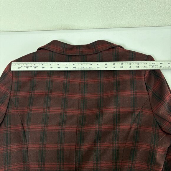 Long Tall Sally Blazer Womens 16 Red Black Plaid One Button Pockets Jacket - Picture 11 of 12